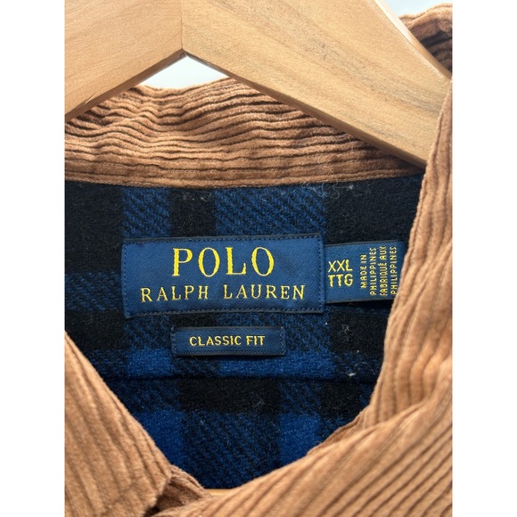 Ralph Lauren Button Up Shirt Flannel Wool Western Plaid Men XXL Blue Corduroy - Picture 5 of 12